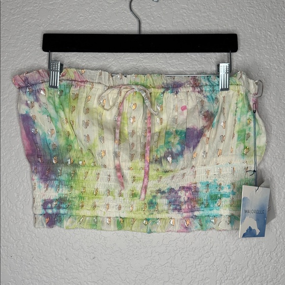 NWT Revolve Majorelle Siesta Key Tie-Dye Metallic Heart Crop Top XL Pastel Boho - Picture 2 of 9
